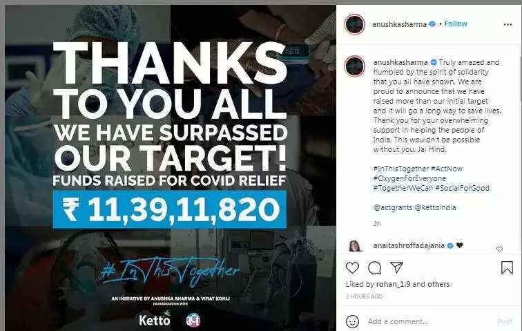 विरूषका का फंडराइजर हुआ टारगेट से पार, जमा किए 11 करोड़ 39 लाख रूपए…