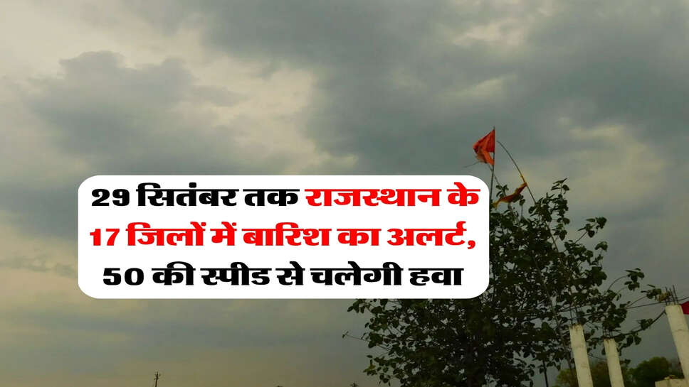 Rajasthan ka Mausam : 29 सितंबर तक राजस्थान के 17 जिलों में बारिश का अलर्ट, 50 की स्पीड से चलेगी हवा