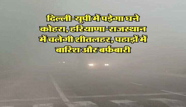 Weather Alert : दिल्ली-यूपी में पड़ेगा घने कोहरा, हरियाणा-राजस्थान में चलेगी शीतलहर, पहाड़ों में बारिश और बर्फबारी