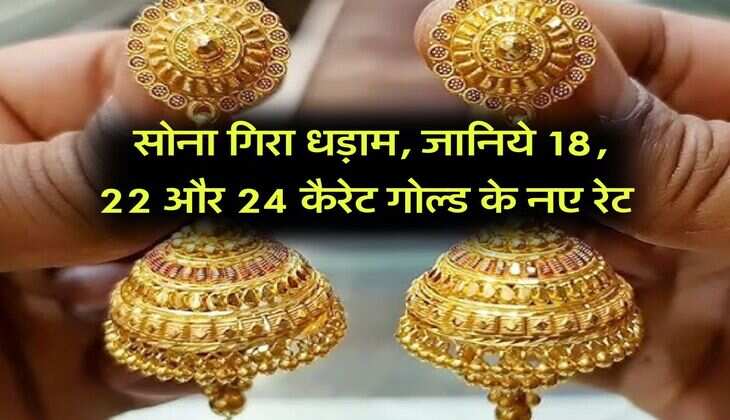 Gold Rate : सोना गिरा धड़ाम, जानिये 18, 22 और 24 कैरेट गोल्ड के नए रेट