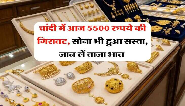 Gold Silver Rate Today : चांदी में आज 5500 रुपये की गिरावट, सोना भी हुआ सस्ता, जान लें ताजा भाव&nbsp;