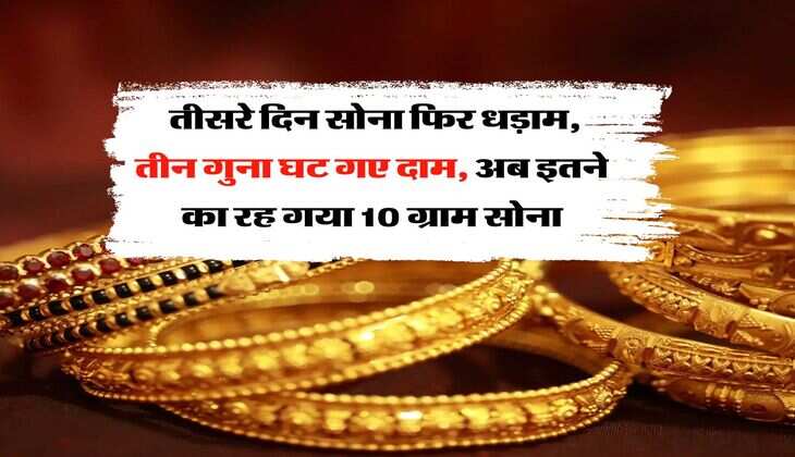 Gold Rate : तीसरे दिन सोना फिर धड़ाम, तीन गुना घट गए दाम, अब इतने का रह गया 10 ग्राम सोना