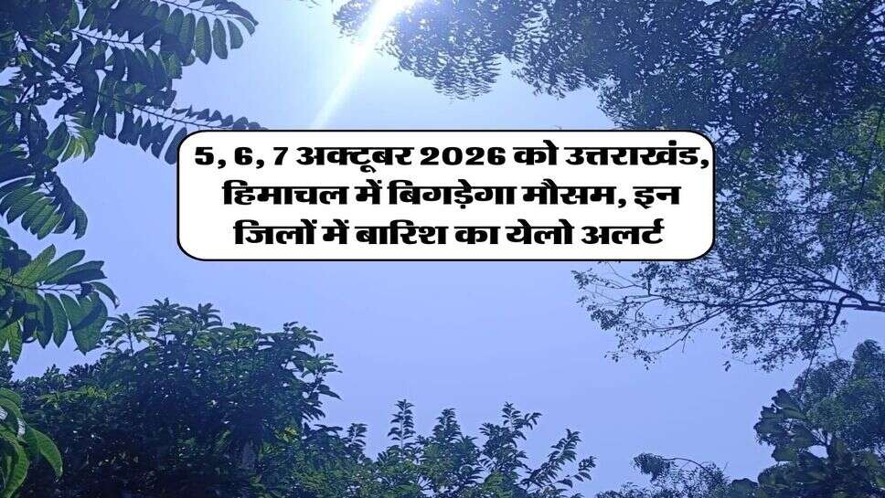 5, 6, 7 अक्टूबर 2026 को उत्तराखंड, हिमाचल में बिगड़ेगा मौसम, इन जिलों में बारिश का येलो अलर्ट 