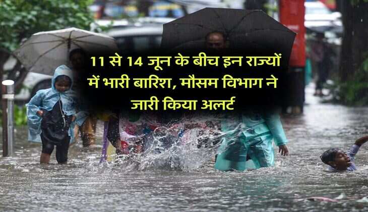 Rain Alert : 11 से 14 जून के बीच इन राज्यों में भारी बारिश, मौसम विभाग ने जारी किया अलर्ट