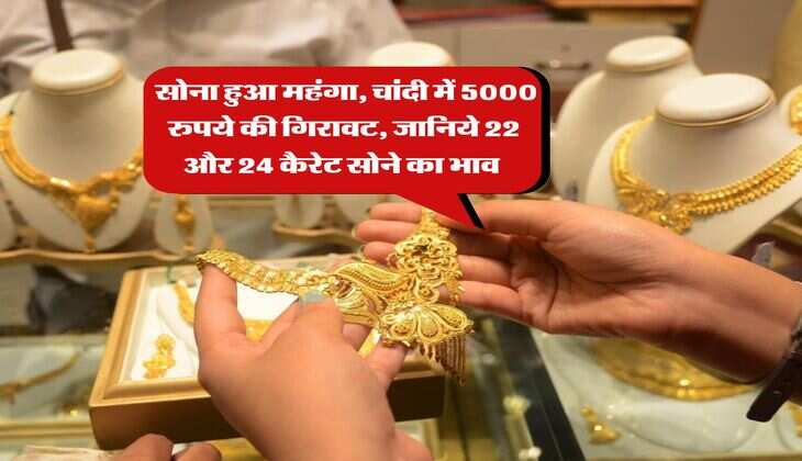 Gold Rate : सोना हुआ महंगा, चांदी में 5000 रुपये की गिरावट, जानिये 22 और 24 कैरेट सोने का भाव&nbsp;