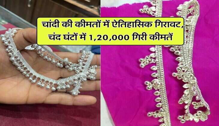 Silver rate down : चांदी की कीमतों में ऐतिहासिक गिरावट, चंद घंटों में 1,20,000 गिरी कीमतें