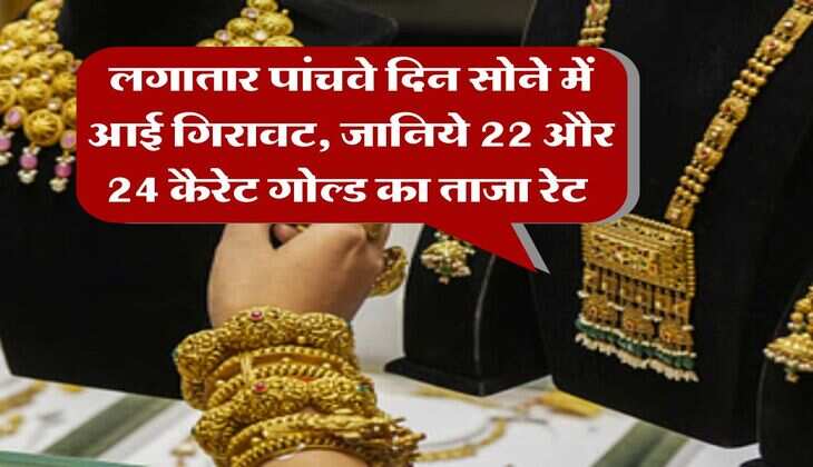 Gold Rate Today : लगातार पांचवे दिन सोने में आई गिरावट, जानिये 22 और 24 कैरेट गोल्ड का ताजा रेट&nbsp;