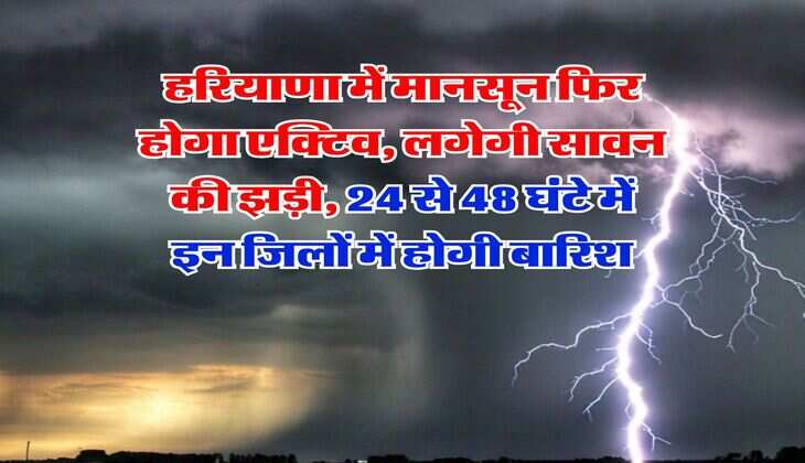 haryana weather alert : हरियाणा में मानसून फिर होगा एक्टिव, लगेगी सावन की झड़ी, 24 से 48 घंटे में इन जिलों में होगी बारिश