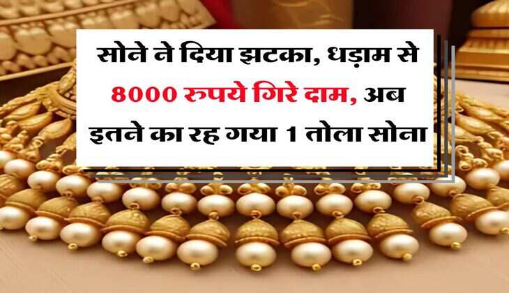 Gold Rate Down : सोने ने दिया झटका, धड़ाम से 8000 रुपये गिरे दाम, अब इतने का रह गया 1 तोला सोना