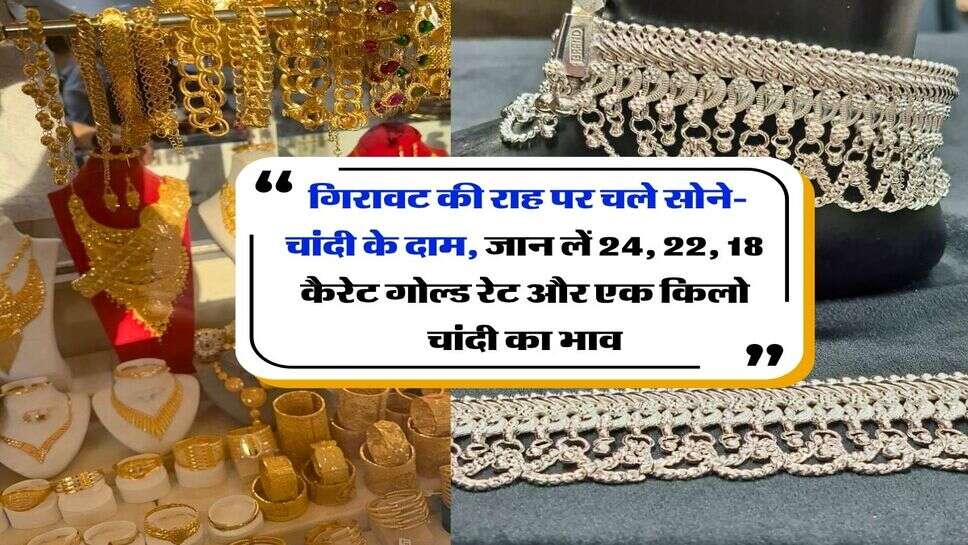 Gold Silver Rate : गिरावट की राह पर चले सोने-चांदी के दाम, जान लें 24, 22, 18 कैरेट गोल्ड रेट और एक किलो चांदी का भाव