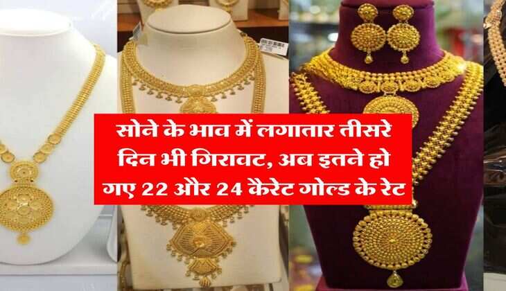 Gold Rate Down : सोने के भाव में लगातार तीसरे दिन भी गिरावट, अब इतने हो गए 22 और 24 कैरेट गोल्ड के रेट