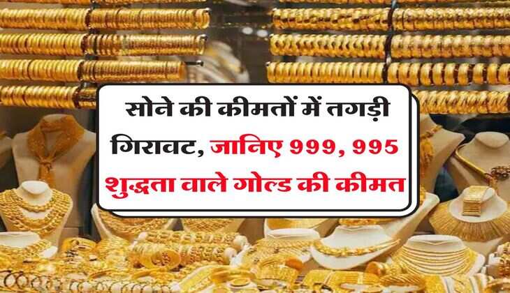Gold Rate : सोने की कीमतों में तगड़ी गिरावट, जानिए 999, 995 शुद्धता वाले गोल्ड की कीमत