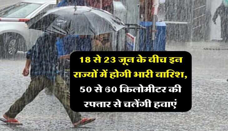 IMD Weather Update : 18 से 23 जून के बीच इन राज्यों में होगी भारी बारिश, 50 से 60 किलोमीटर की रफ्तार से चलेंगी हवाएं