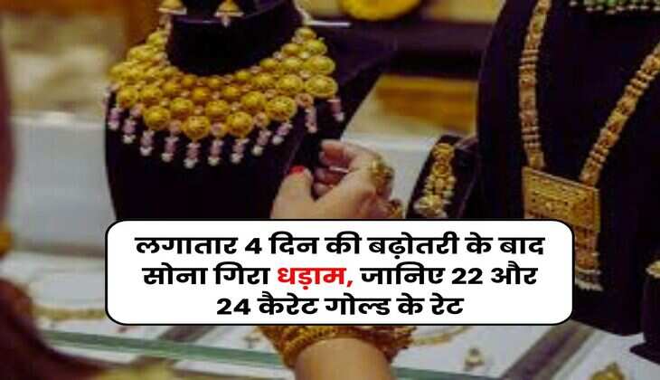 Gold Rate : लगातार 4 दिन की बढ़ोतरी के बाद सोना गिरा धड़ाम, जानिए 22 और 24 कैरेट गोल्ड के रेट