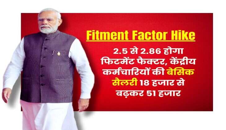 Fitment Factor Hike : 2.5 से 2.86 होगा फिटमेंट फैक्टर, केंद्रीय कर्मचारियों की बेसिक सैलरी 18 हजार से बढ़कर 51 हजार