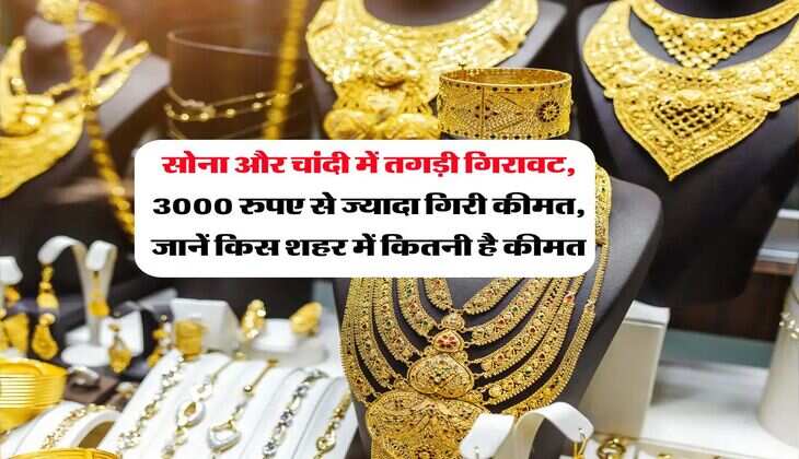 Gold Rate : सोना और चांदी में तगड़ी गिरावट, 3000 रुपए से ज्यादा गिरी कीमत, जानें किस शहर में कितनी है कीमत