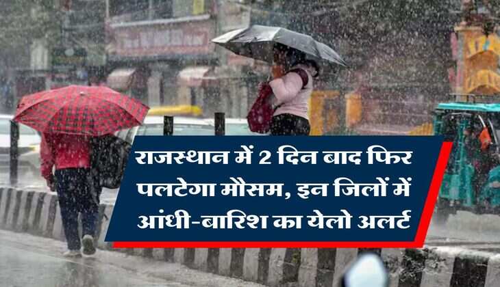 Rajasthan Weather Update : राजस्थान में 2 दिन बाद फिर पलटेगा मौसम, इन जिलों में आंधी-बारिश का येलो अलर्ट
