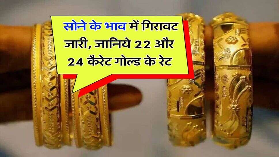 gold price : सोने के भाव में गिरावट जारी, जानिये 22 और 24 कैरेट गोल्ड के रेट