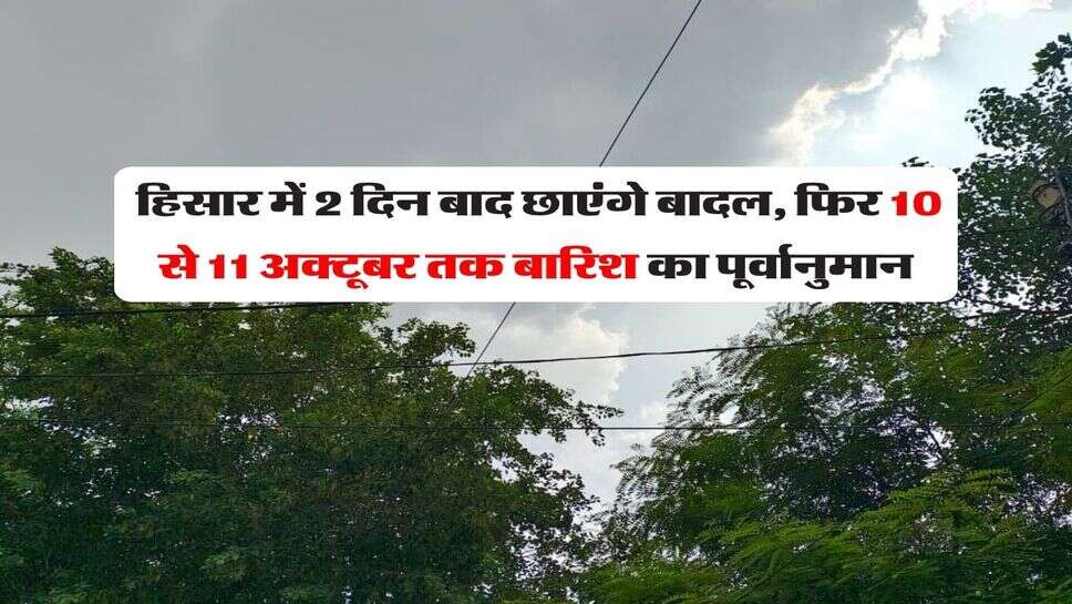 Hisar ka Mausam October 2026 : हिसार में 2 दिन बाद छाएंगे बादल, फिर 10 से 11 अक्टूबर तक बारिश का पूर्वानुमान