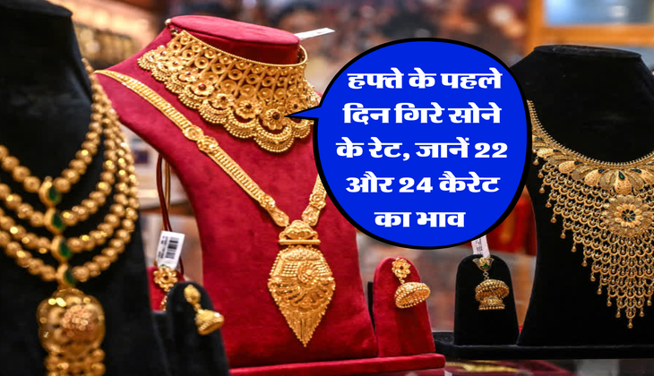 Gold Rate :&nbsp;हफ्ते के पहले दिन गिरे सोने के रेट,&nbsp;जानें 22 और 24 कैरेट का भाव&nbsp;
