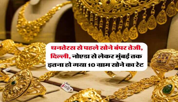 Gold Rate  : धनतेरस से पहले सोने बंपर तेजी, दिल्ली, नोएडा से लेकर मुंबई तक इतना हो गया 10 ग्राम सोने का रेट 