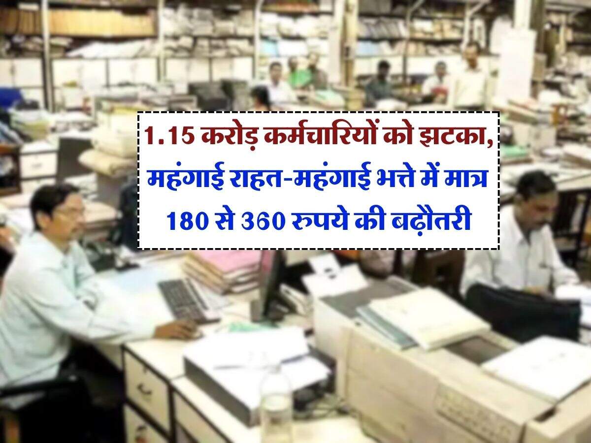 DA Hike : 1.15 करोड़ कर्मचारियों को झटका, महंगाई राहत-महंगाई भत्ते में मात्र 180 से 360 रुपये की बढ़ौतरी