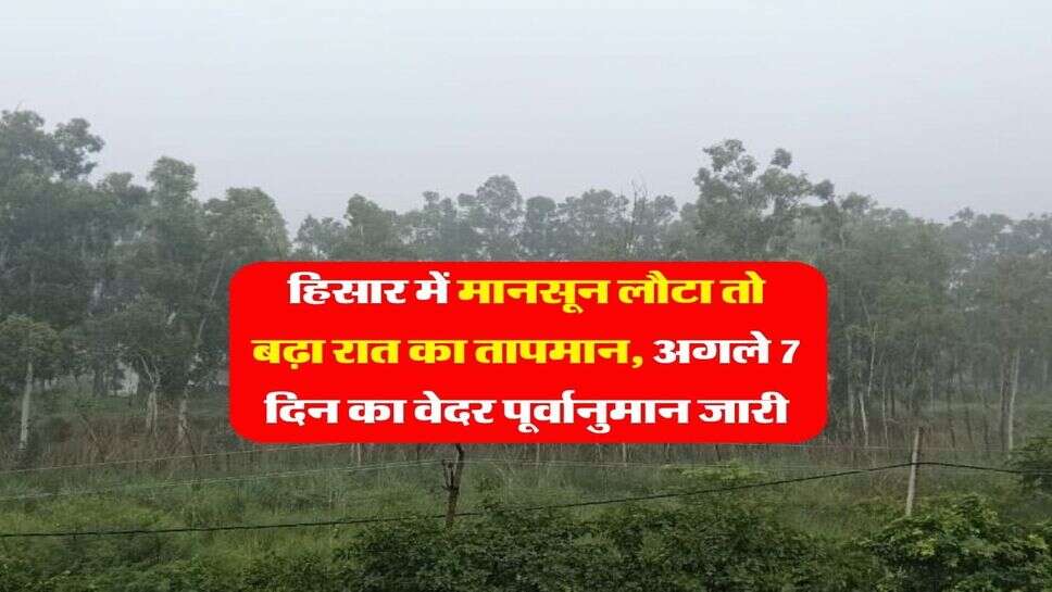Hisar ka Mausam 26 September : हिसार में मानसून लौटा तो बढ़ा रात का तापमान, अगले 7 दिन का वेदर पूर्वानुमान जारी