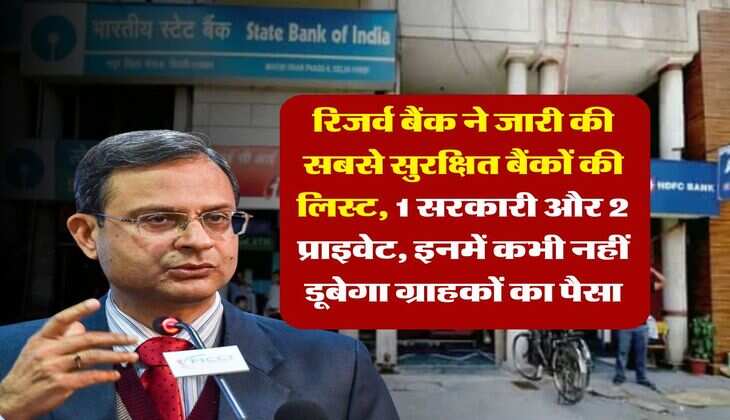 RBI : रिजर्व बैंक ने जारी की सबसे सुरक्षित बैंकों की लिस्ट, 1 सरकारी और 2 प्राइवेट, इनमें कभी नहीं डूबेगा ग्राहकों का पैसा