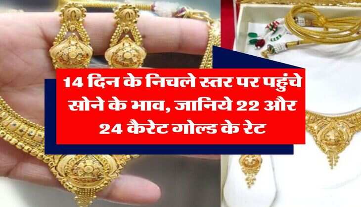 Gold Rate Down : 14 दिन के निचले स्तर पर पहुंचे सोने के भाव, जानिये 22 और 24 कैरेट गोल्ड के रेट