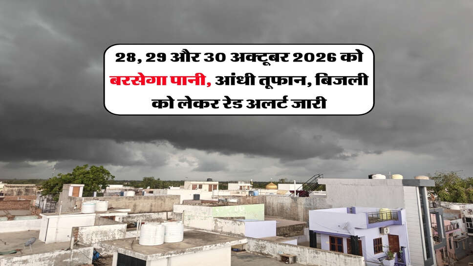 28, 29 और 30 अक्टूबर 2026 को बरसेगा पानी, आंधी तूफान, बिजली को लेकर रेड अलर्ट जारी