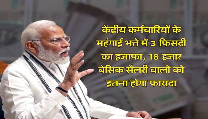 DA increase : केंद्रीय कर्मचारियों के महंगाई भत्ते में 3 फिसदी का इजाफा, 18 हजार बेसिक सैलरी वालों को इतना होगा फायदा