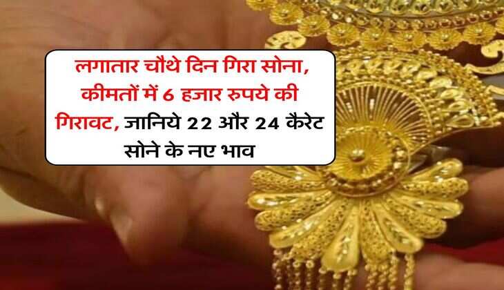 Gold Rate : लगातार चौथे दिन गिरा सोना, कीमतों में 6 हजार रुपये की गिरावट, जानिये 22 और 24 कैरेट सोने के नए भाव