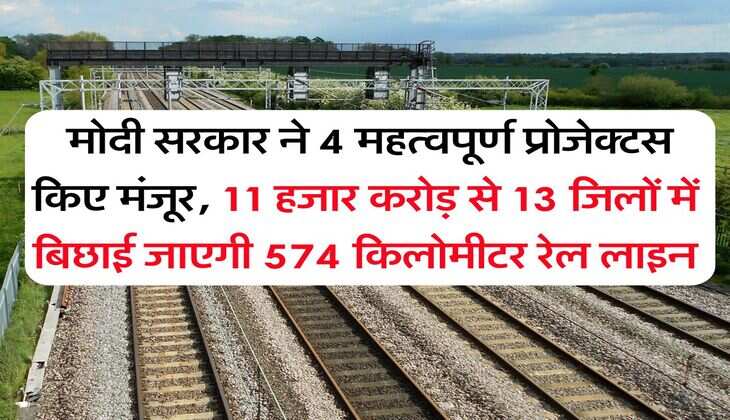 Railways Project : मोदी सरकार ने 4 महत्वपूर्ण प्रोजेक्टस किए मंजूर, 11 हजार करोड़ से 13 जिलों में बिछाई जाएगी 574 किलोमीटर रेल लाइन