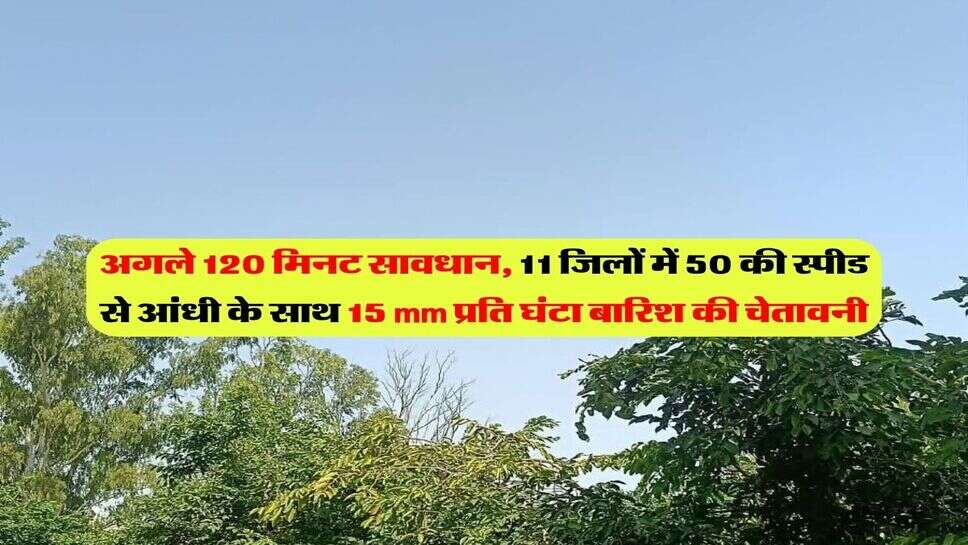 IMD Heavy rain alert : अगले 120 मिनट सावधान, 11 जिलों में 50 की स्पीड से आंधी के साथ 15 mm प्रति घंटा बारिश की चेतावनी