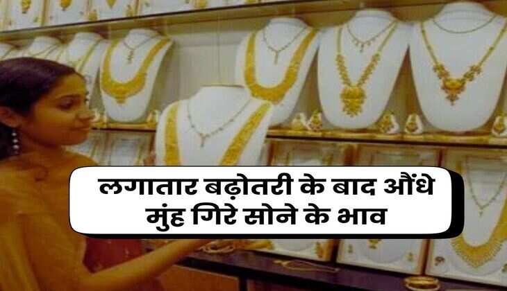 Gold Rate : लगातार बढ़ोतरी के बाद औंधे मुंह गिरे सोने के भाव, जानिए 10 ग्राम सोने की नई कीमतें