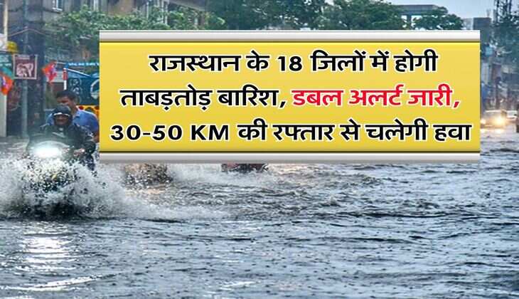 Rajasthan Rains : राजस्थान के 18 जिलों में होगी ताबड़तोड़ बारिश, डबल अलर्ट जारी, 30-50 KM की रफ्तार से चलेगी हवा