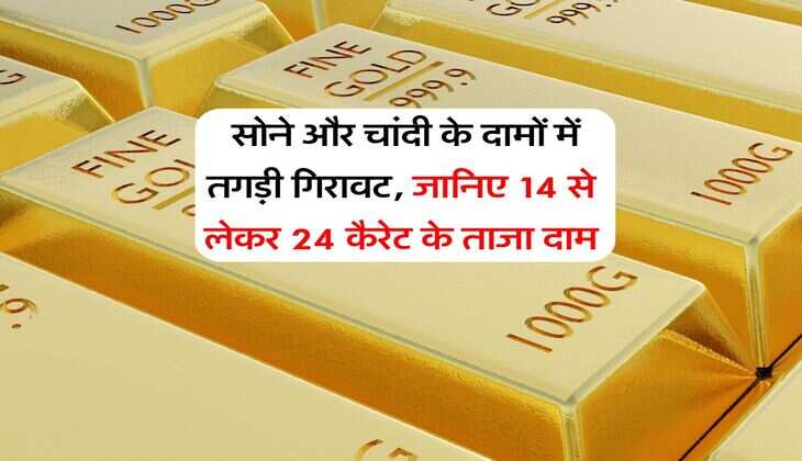 Sona Chandi Bhav : सोने और चांदी के दामों में तगड़ी गिरावट, जानिए 14 से लेकर 24 कैरेट के ताजा दाम