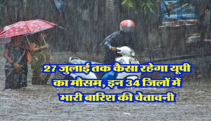 UP Rains : 27 जुलाई तक कैसा रहेगा यूपी का मौसम, इन 34 जिलों में भारी बारिश की चेतावनी