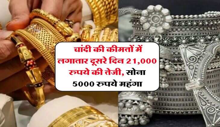 Gold Silver Rate : चांदी की कीमतों में लगातार दूसरे दिन 21,000 रुपये की तेजी, सोना 5000 रुपये महंगा