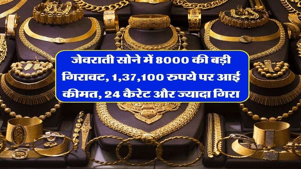 September 2026 gold rate : जेवराती सोने में&nbsp;8000 की बड़ी गिरावट, 1,37,100 रुपये पर आई कीमत, 24 कैरेट और ज्यादा गिरा