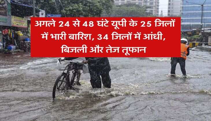 UP ka mausam : अगले 24 से 48 घंटे यूपी के 25 जिलों में भारी बारिश, 34 जिलों में आंधी, बिजली और तेज तूफान