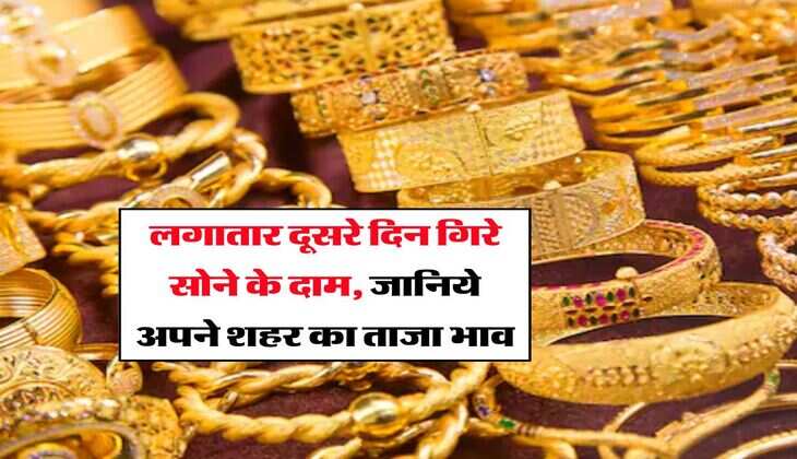 Gold Rate : लगातार दूसरे दिन गिरे सोने के दाम, जानिये अपने शहर का ताजा भाव