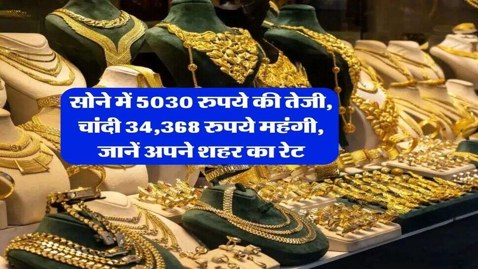 Gold Rate : सोने में 5030 रुपये की तेजी, चांदी 34,368 रुपये महंगी, जानें अपने शहर का रेट