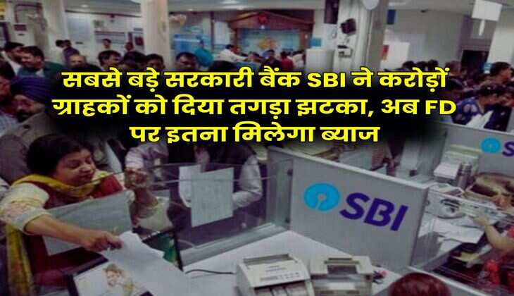 सबसे बड़े सरकारी बैंक SBI ने करोड़ों ग्राहकों को दिया तगड़ा झटका, अब FD पर इतना मिलेगा ब्याज