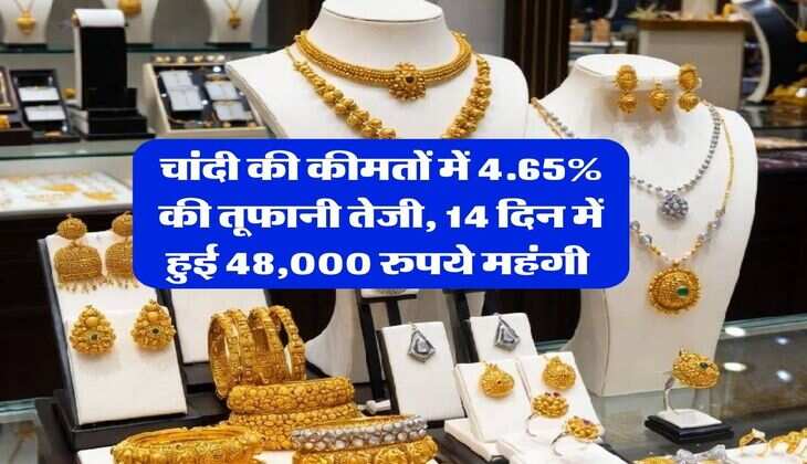 Silver Rate : चांदी की कीमतों में 4.65% की तूफानी तेजी, 14 दिन में हुई 48,000 रुपये महंगी&nbsp;