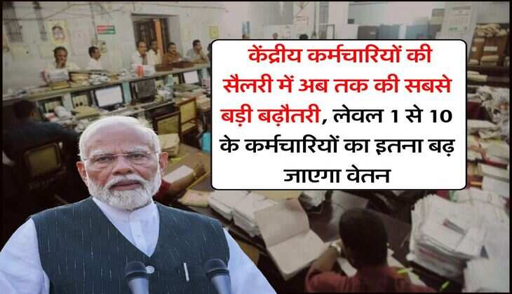 8th pay commission : केंद्रीय कर्मचारियों की सैलरी में अब तक की सबसे बड़ी बढ़ौतरी, लेवल 1 से 10 के कर्मचारियों का इतना बढ़ जाएगा वेतन