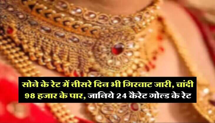 MCX Gold Rate : सोने के रेट में तीसरे दिन भी गिरवाट जारी, चांदी 98 हजार के पार, जानिये 24 कैरेट गोल्ड के रेट