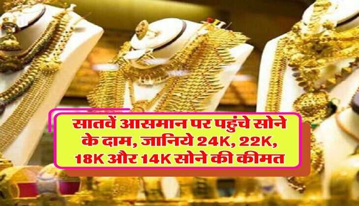 Gold Rate Update : सातवें आसमान पर पहुंचे सोने के दाम, जानिये 24K, 22K, 18K और 14K सोने की कीमत