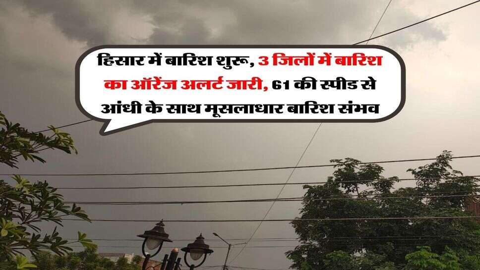 हिसार में बारिश शुरू, 3 जिलों में बारिश का ऑरेंज अलर्ट जारी, 61 की स्पीड से आंधी के साथ मूसलाधार बारिश संभव