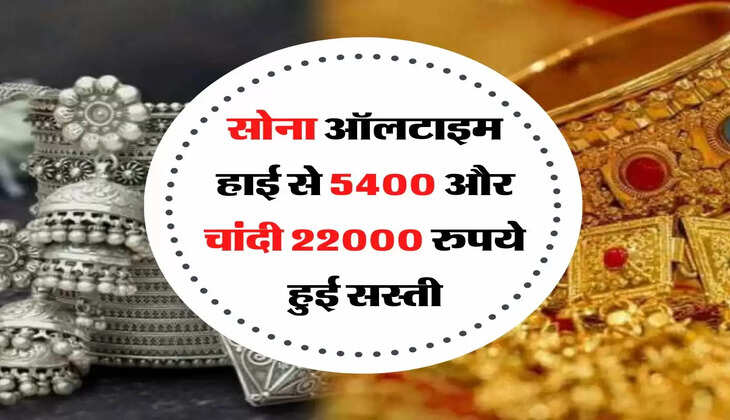 सोना ऑलटाइम हाई से 5400 और चांदी 22000 रुपये हुई सस्ती, खरीदारी से पहले जान लें रेट 